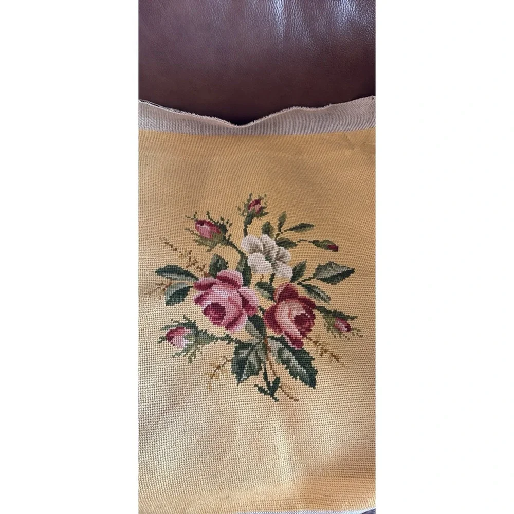 2 Vintage Hand Made Floral Rose Needlepoint Chair Seat Stool Covers